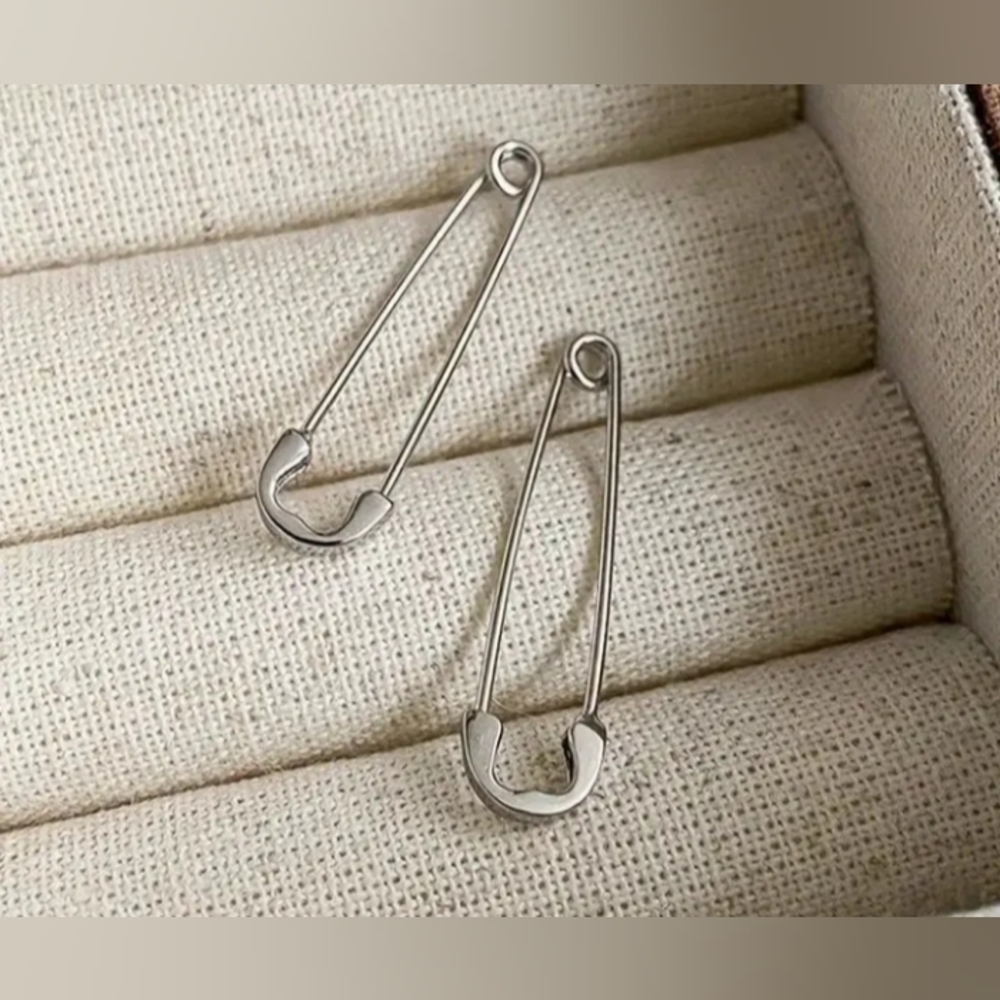 Sterling Silver Safety Pin Earrings - Picture 7 of 9